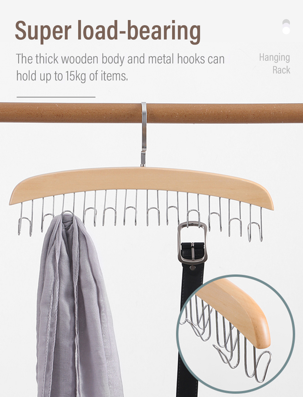 Wooden Multi Hook Rack Multi-purpose Hanging Hanger-4